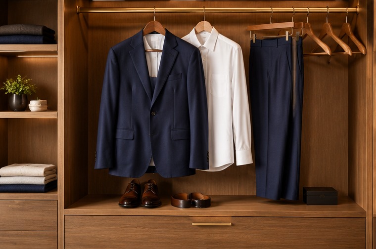 Neatly arranged premium workwear essentials