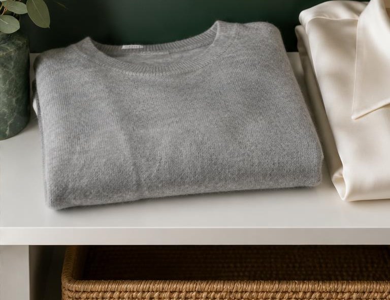 ๐งถ Fold and cover knitwear, away from loose hair